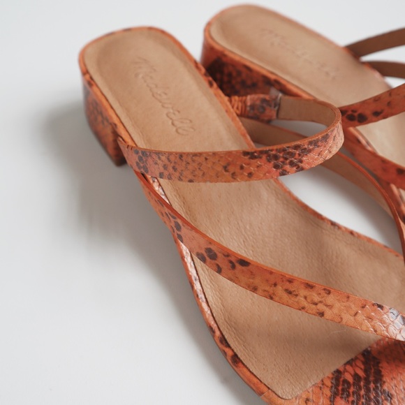 Madewell Thong Strappy Heeled Sandals in Snake Embossed Leather Size 7 - Picture 7 of 8